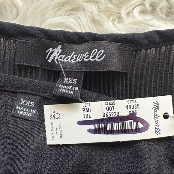 Madewell Blouse Pleated Flare-Sleeve Top Semisheer Black XXS NWT New - Picture 10 of 14